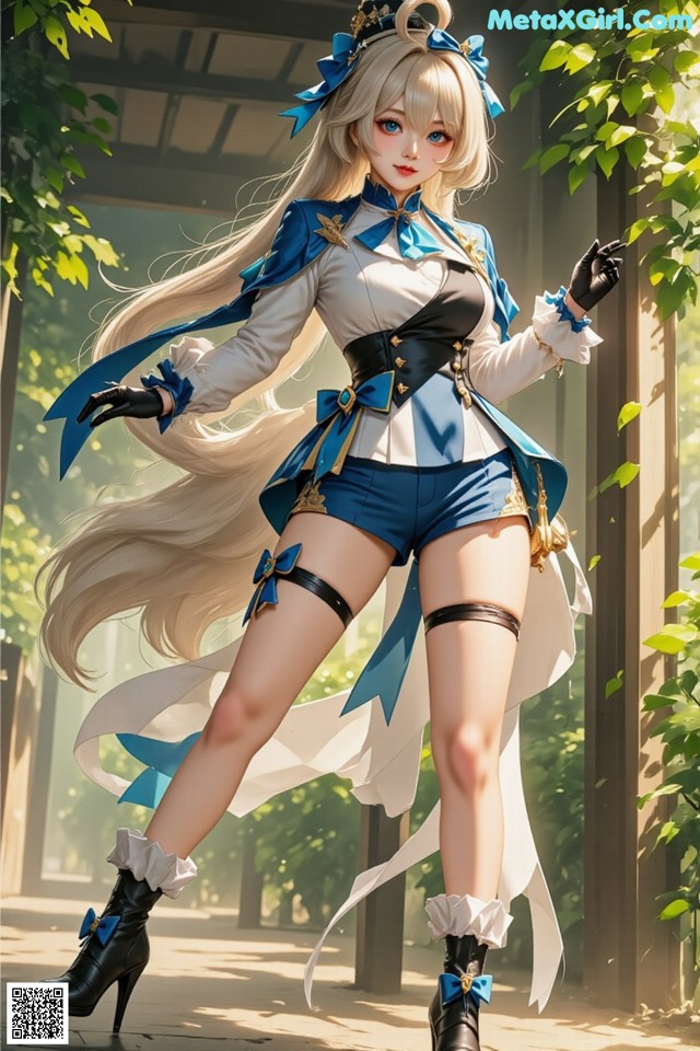 Hentai - Luminous Charm of the Aquatic Enchantress Set.1 20250125 Part 7 No.2b5dd5 A woman in a blue and white outfit is posing for a picture.