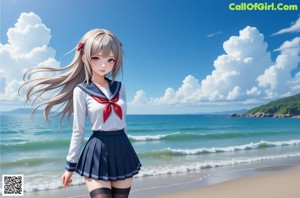 A woman in a school uniform posing for a picture.