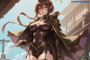 a sexy anime girl with big tits and a mask on