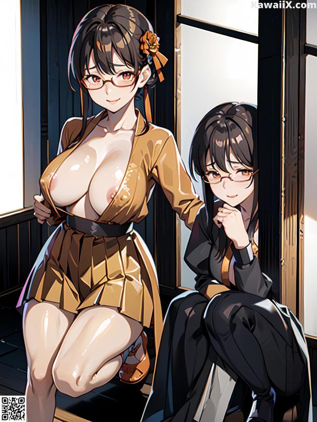 A couple of anime girls sitting next to each other.
