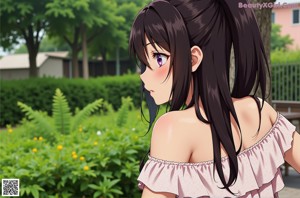 Anime girl with big tits posing for the camera.