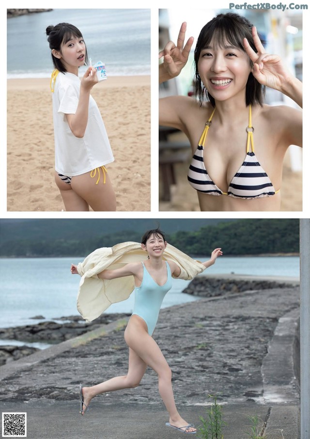 A woman in a bathing suit is posing for a picture.