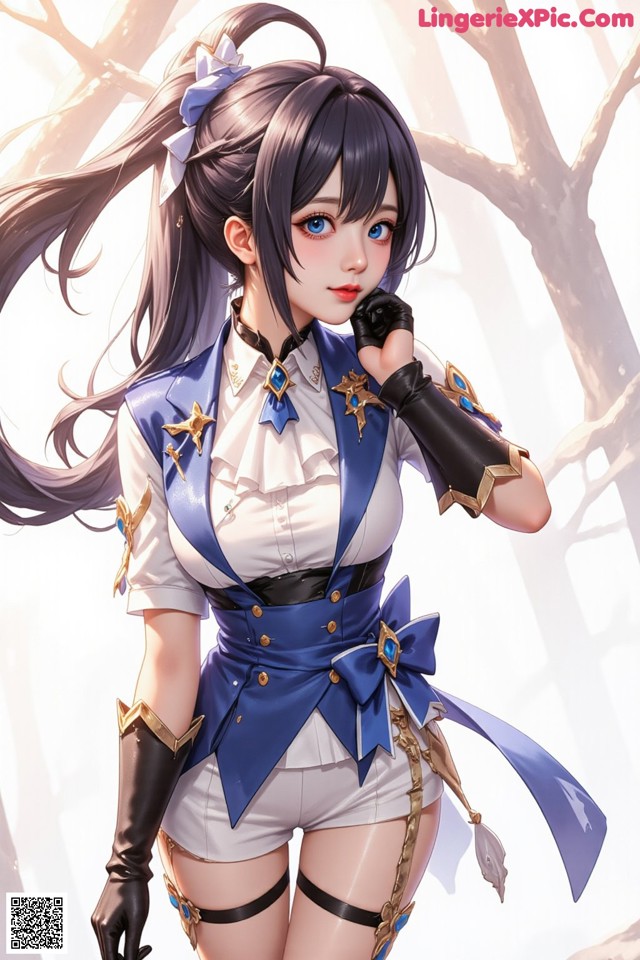 Hentai - Luminous Charm of the Aquatic Enchantress Set.2 20250126 Part 6 No.36a927 A woman in a blue and white outfit holding a cell phone.
