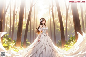 A woman in a wedding dress standing next to a tree.