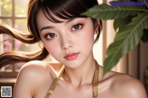 A woman with long black hair and a black bra top.